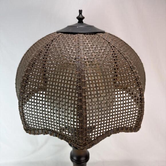 Vintage 70's Tropical BAMBOO LAMP Wicker Shade White Glass Globe Boho Chic - Picture 13 of 15